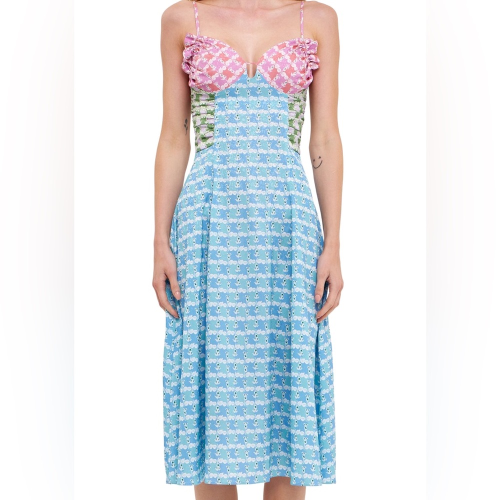 English Factory Pink Blue Floral Midi Dress